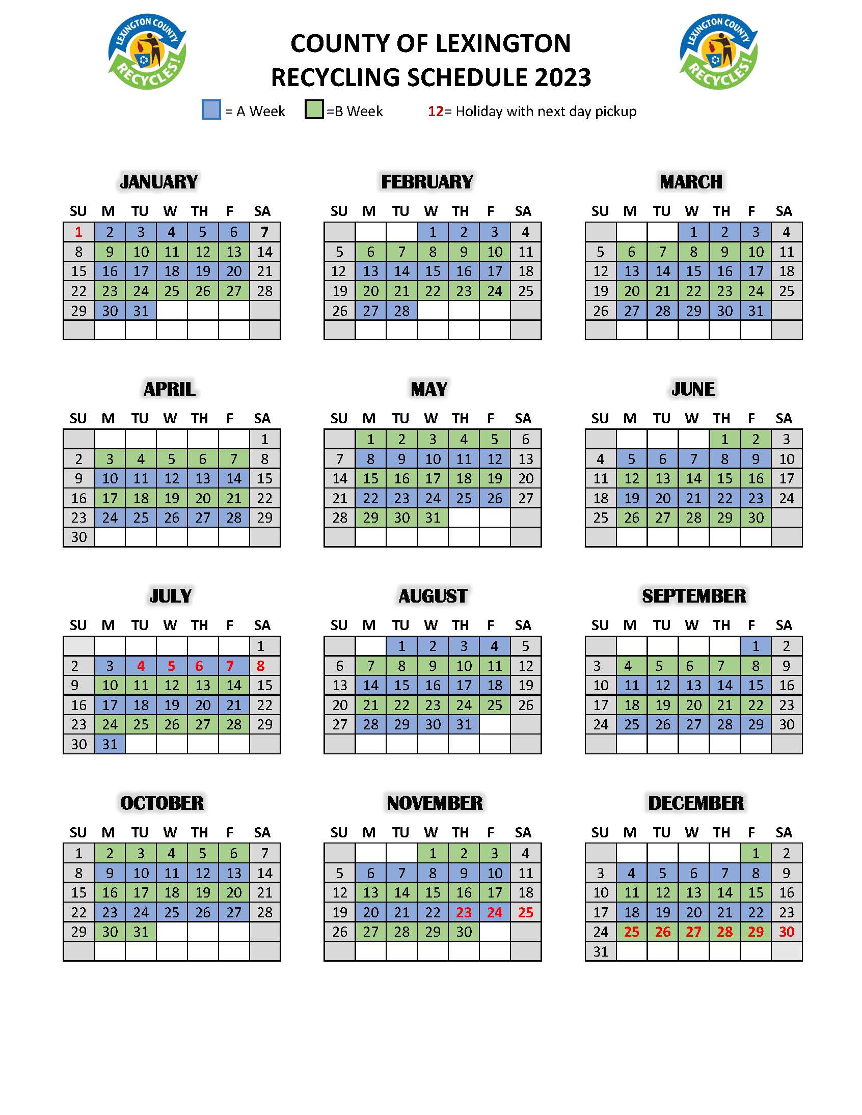 2024 Residential Waste Collection Calendar Nina Louella